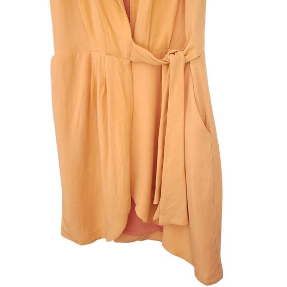 NWT Anthropologie Orange Linen Sleeveless Wrap Front Mini Dress - Picture 7 of 10